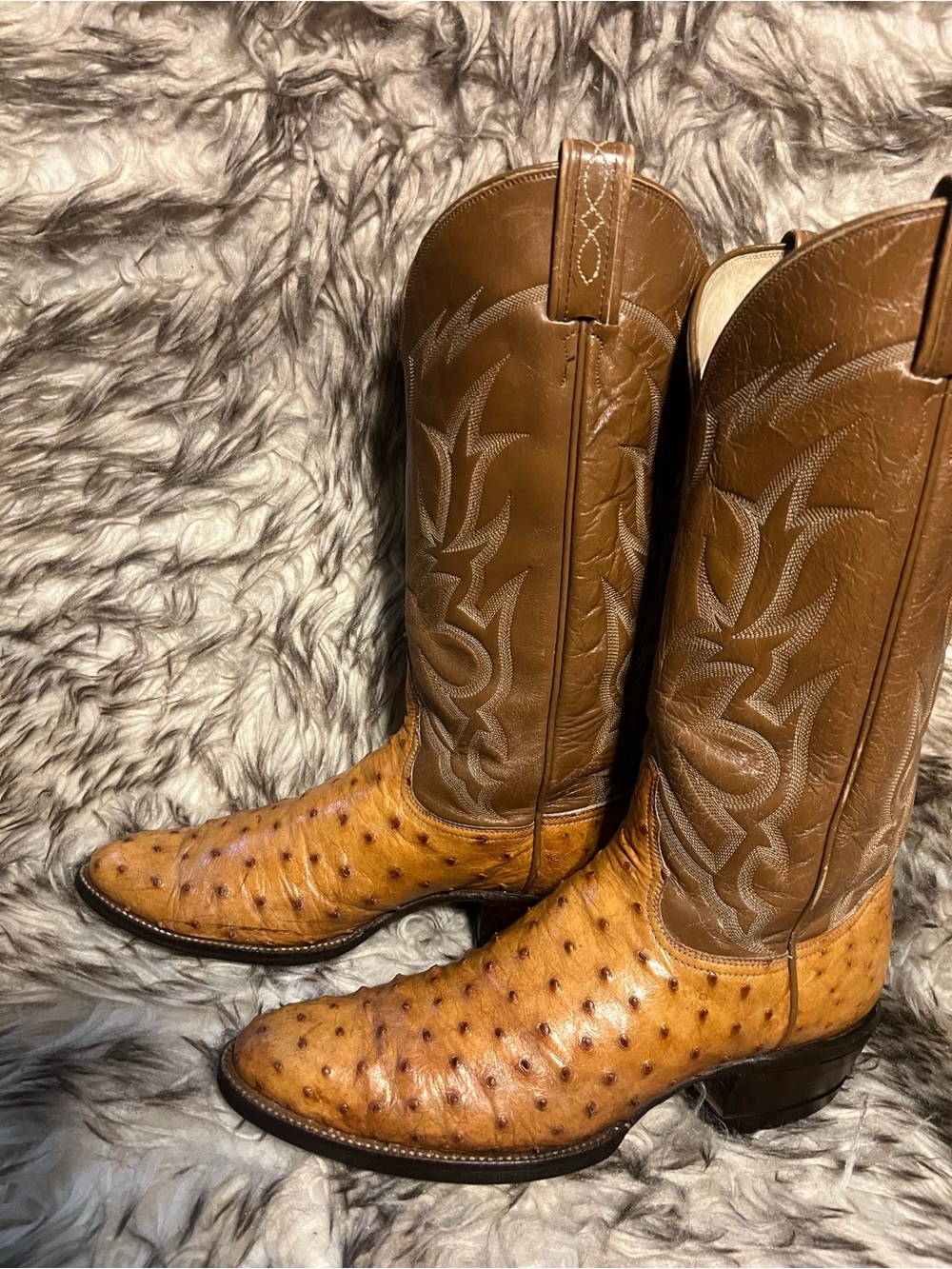 Tony Lama Pecan Brown and Tan Ostrich Western Boots Sz 8 B - Picture 10 of 14